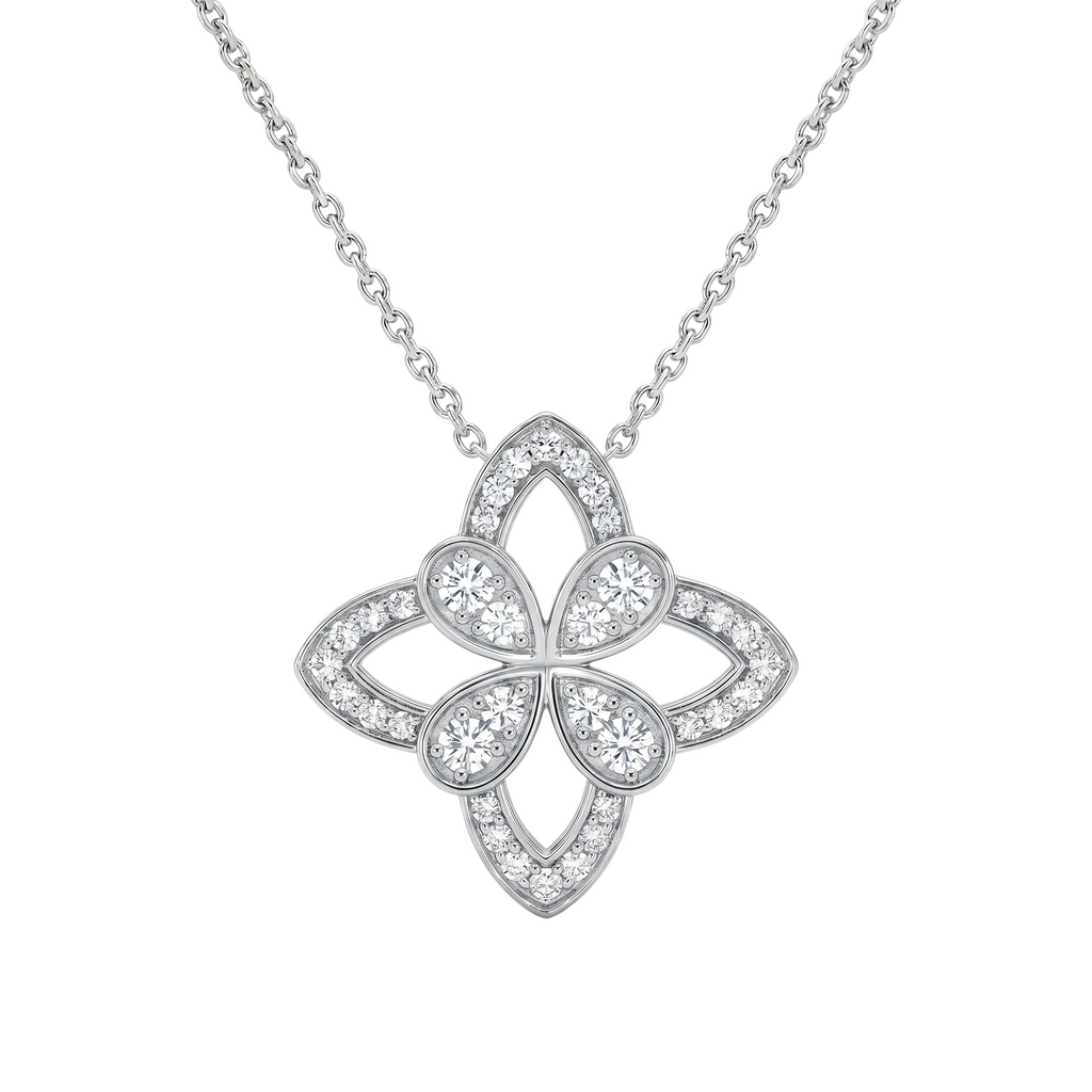 Diamond White Gold Flower Necklace