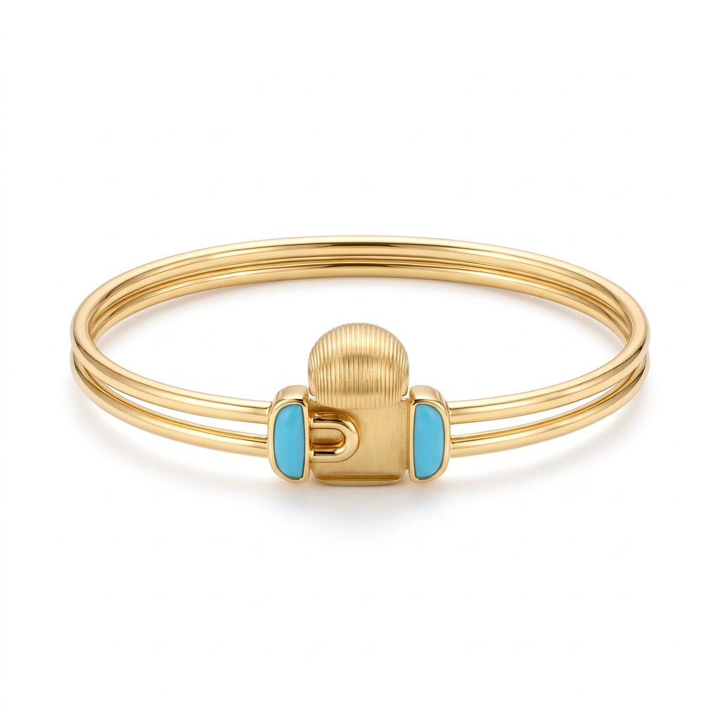 18K Yellow Gold Turquoise Bangle Bracelet