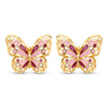 18K Yellow Gold White & Pink Enamel Butterfly Drop Earring