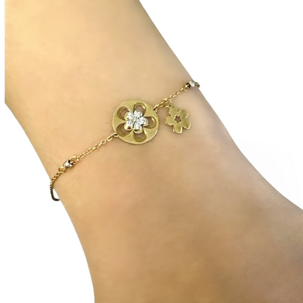 18K Gold Two Tone CZ Chain Bracelet