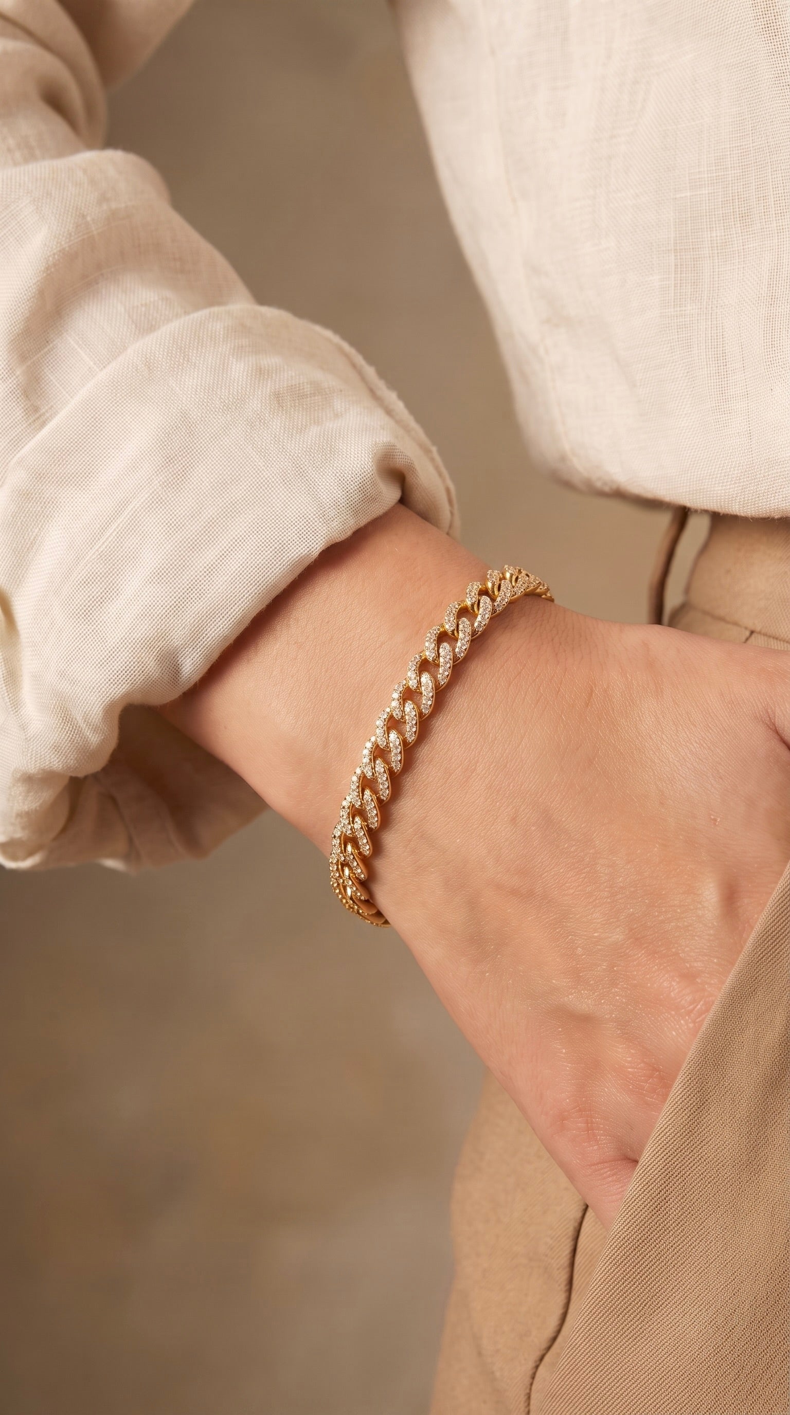 Lab Diamond Yellow Gold Cuban Link Chain Bracelet