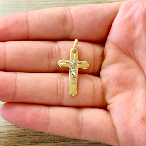18k Gold Two Tone Crucifix Pendant