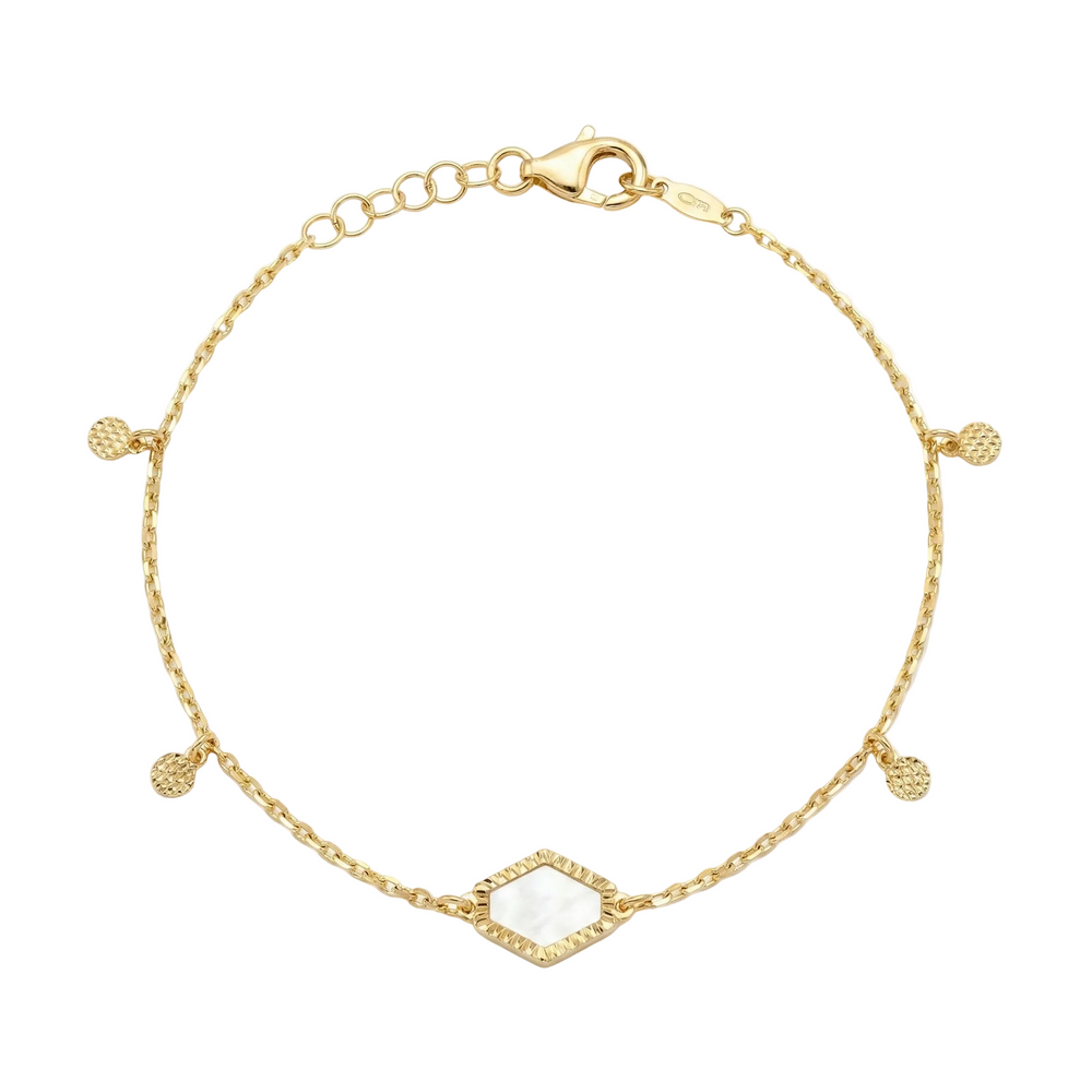 18K Yellow Gold Reversible Blue & White Mother Of Pearl Chain Bracelet