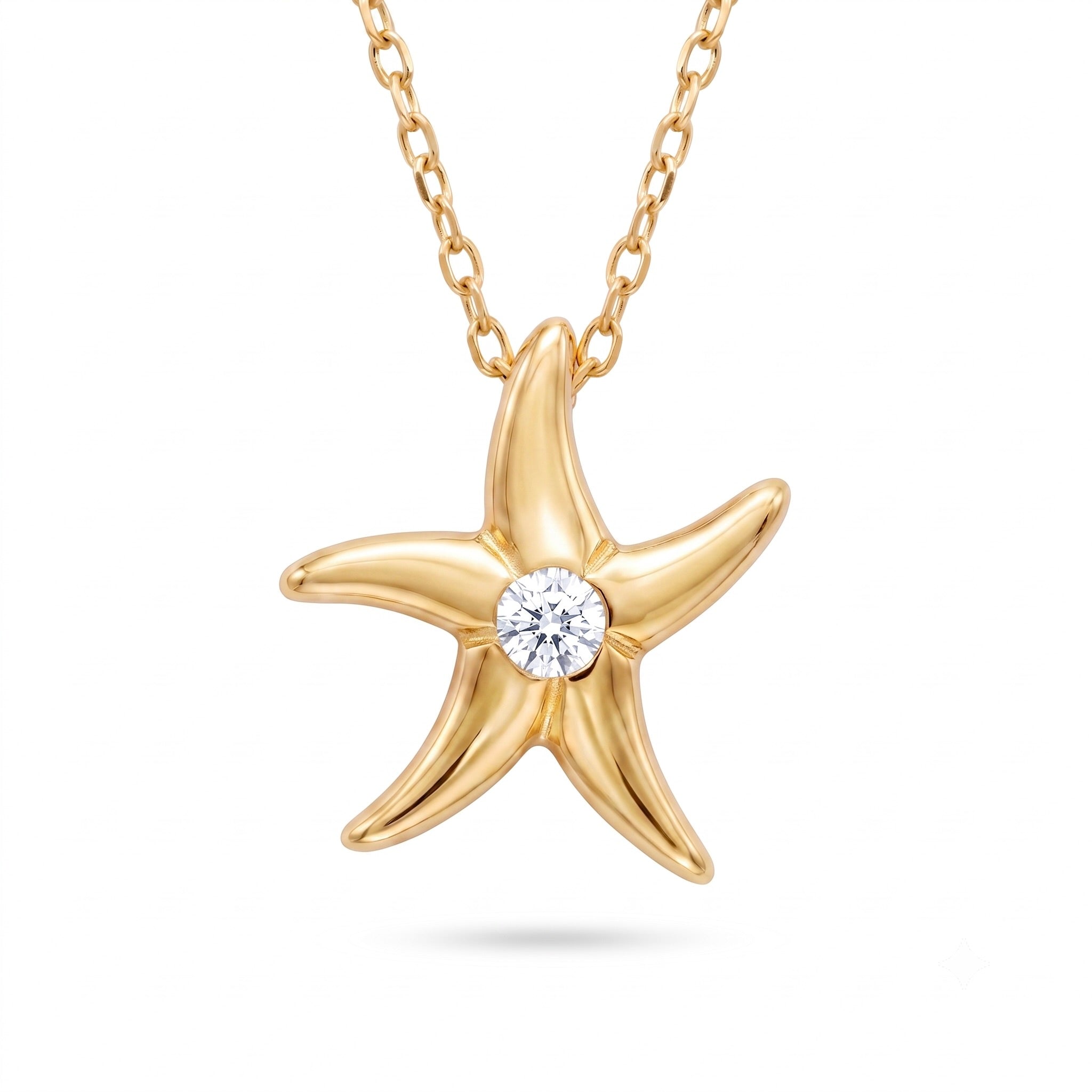 18K Yellow Gold Cubic Zirconia Starfish Chain Necklace