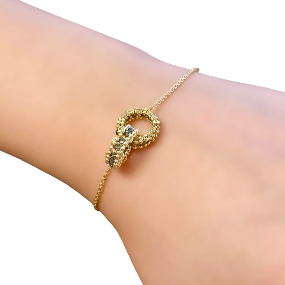 18K Gold Two Tone Double Ring Charm Chain Bracelet