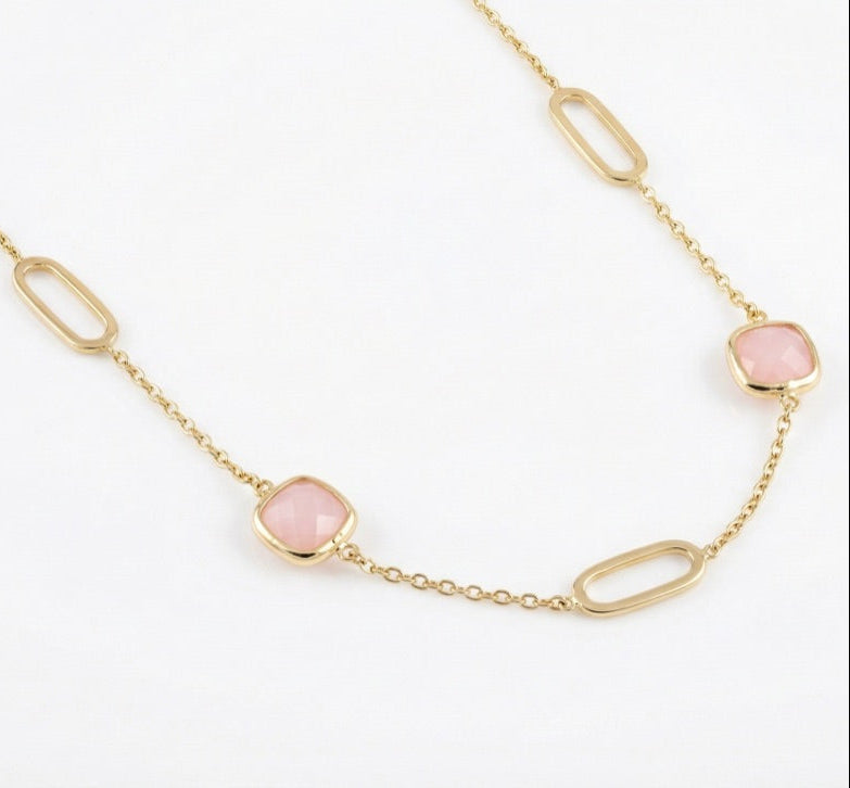 18K Yellow Gold Pink Opal Chain Necklace