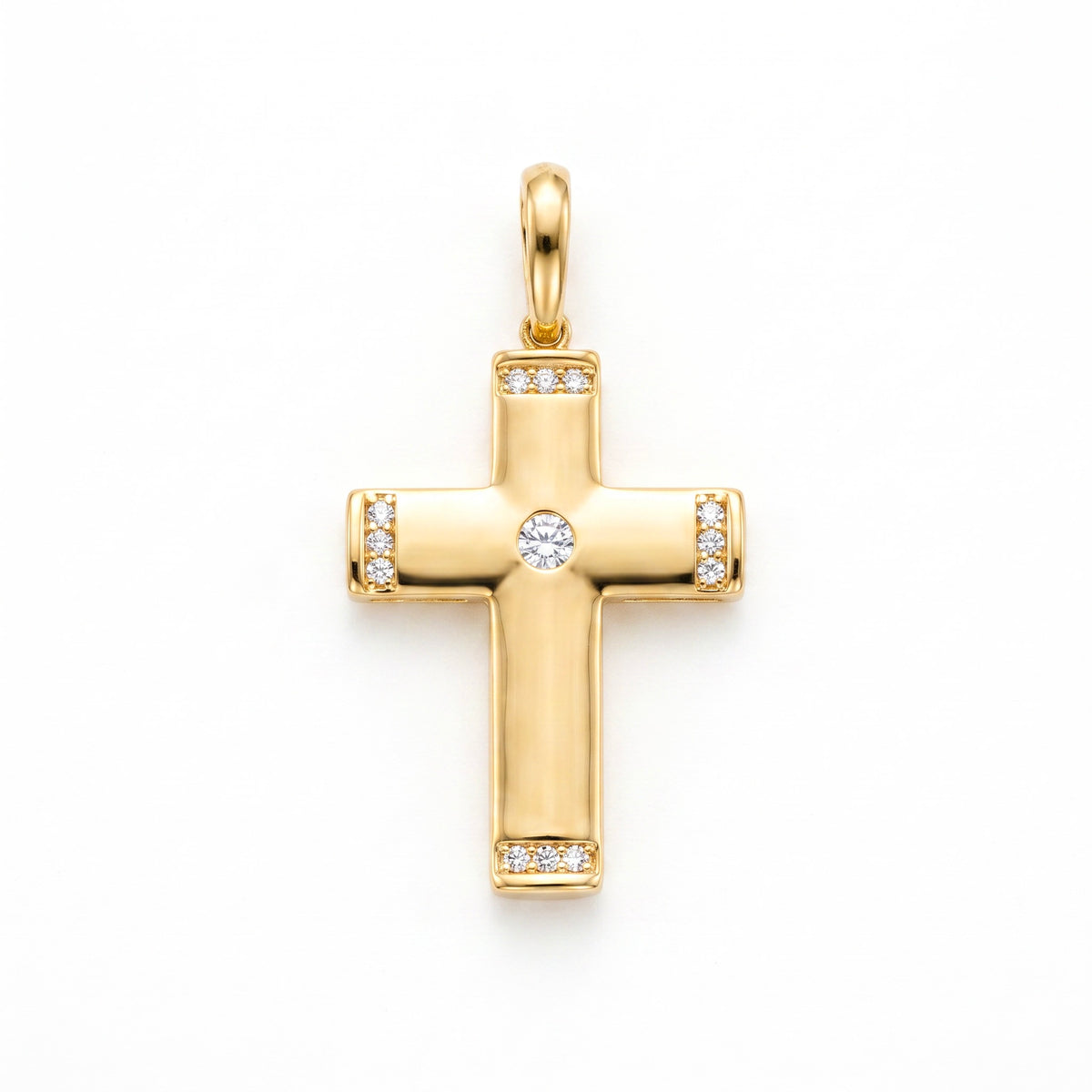 18K Yellow Gold Cubic Zirconia Cross Pendant