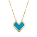 18K Yellow Gold Blue Enamel Heart Necklace