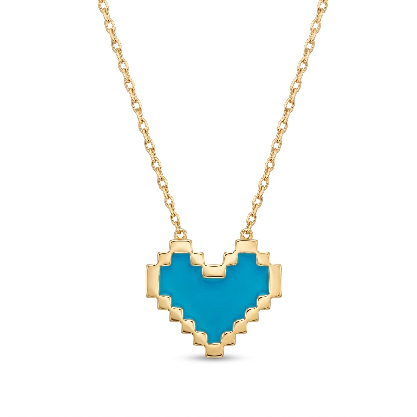 18K Yellow Gold Blue Enamel Heart Necklace
