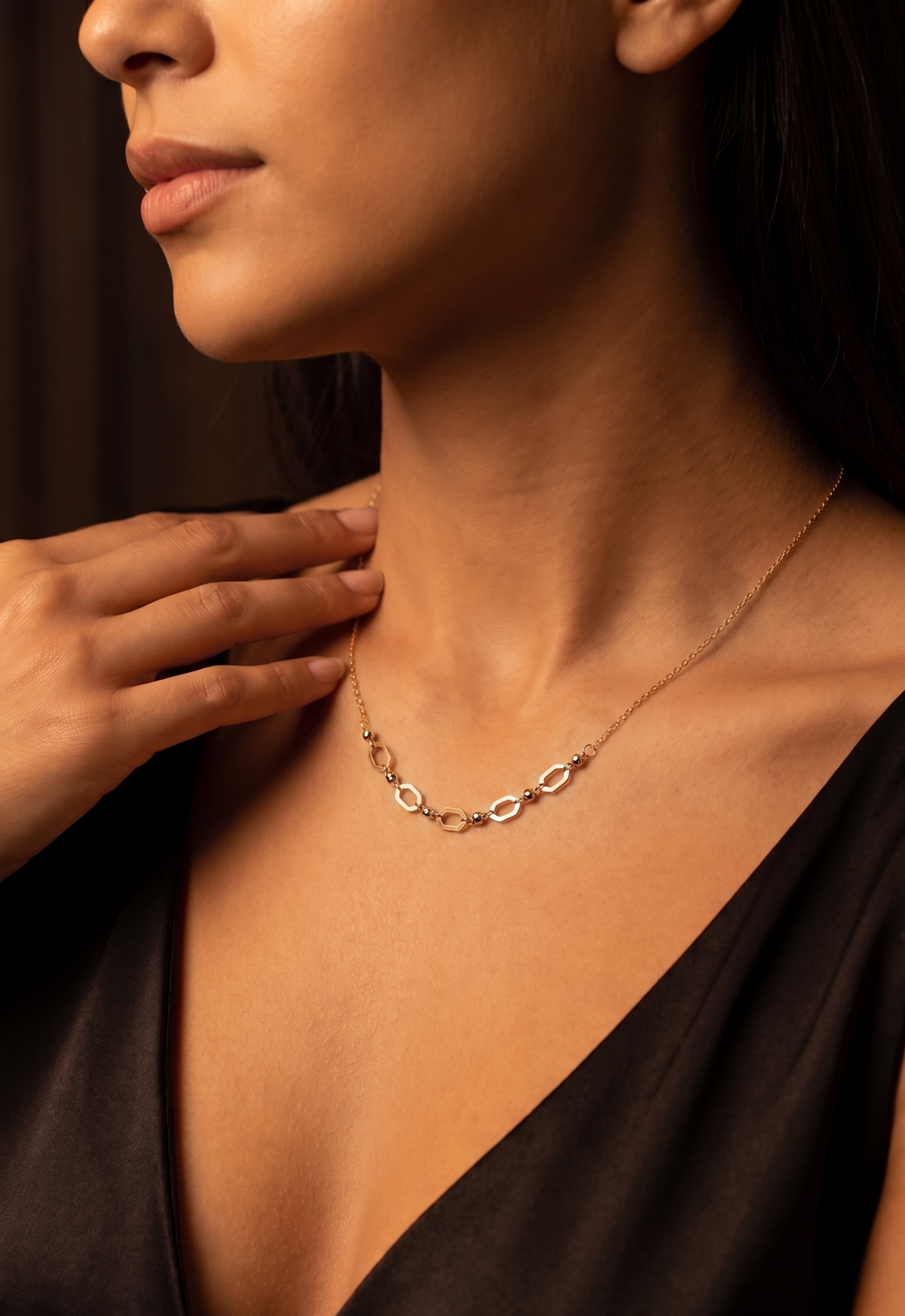 18K Two Tone Gold Hexagon Necklace