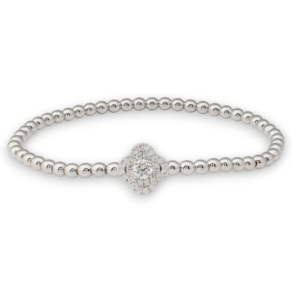 18K White Gold Diamond Clover Bead Bracelet