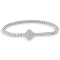 18K White Gold Diamond Clover Bead Bracelet