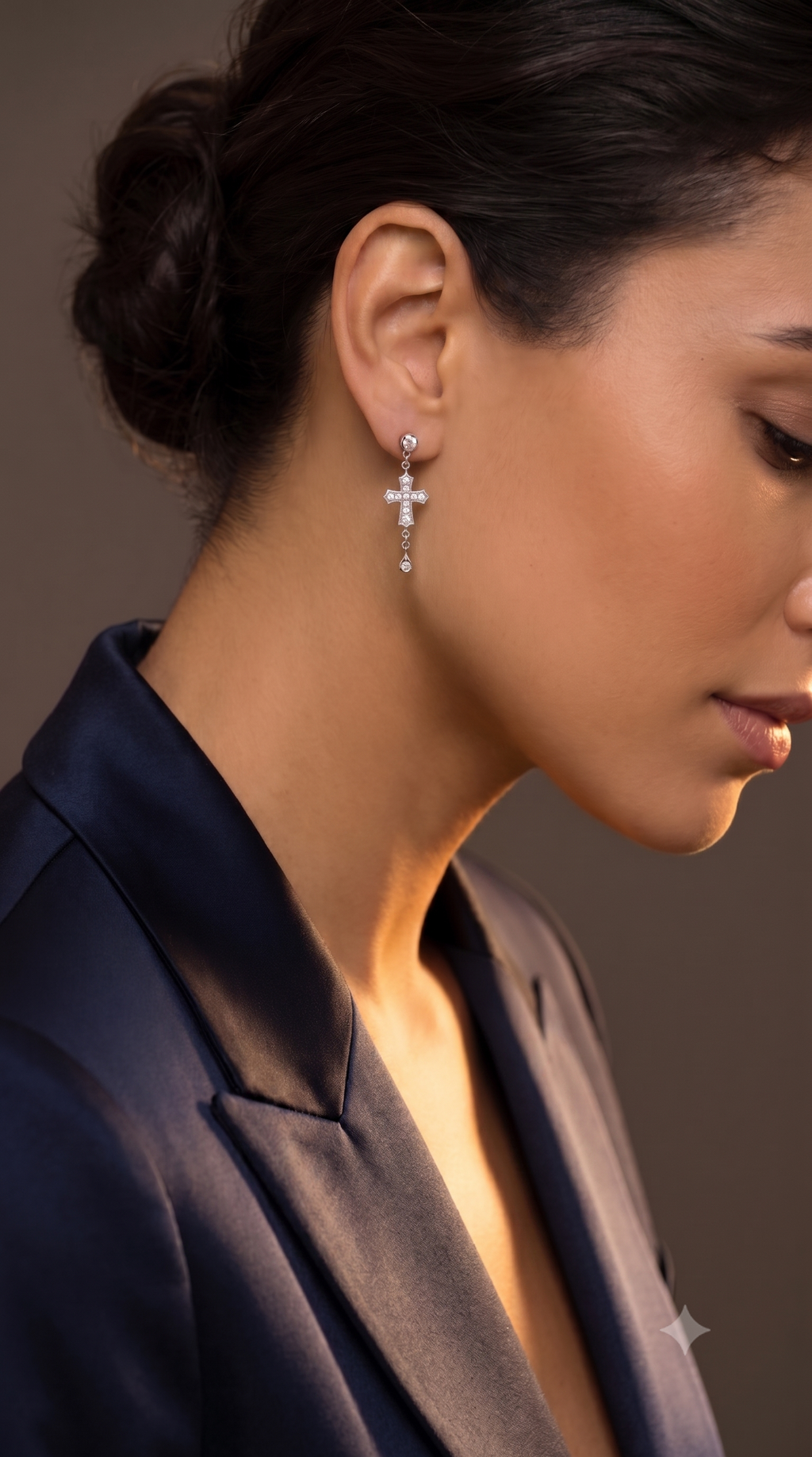 Diamond White Gold Cross Dangle Earrings