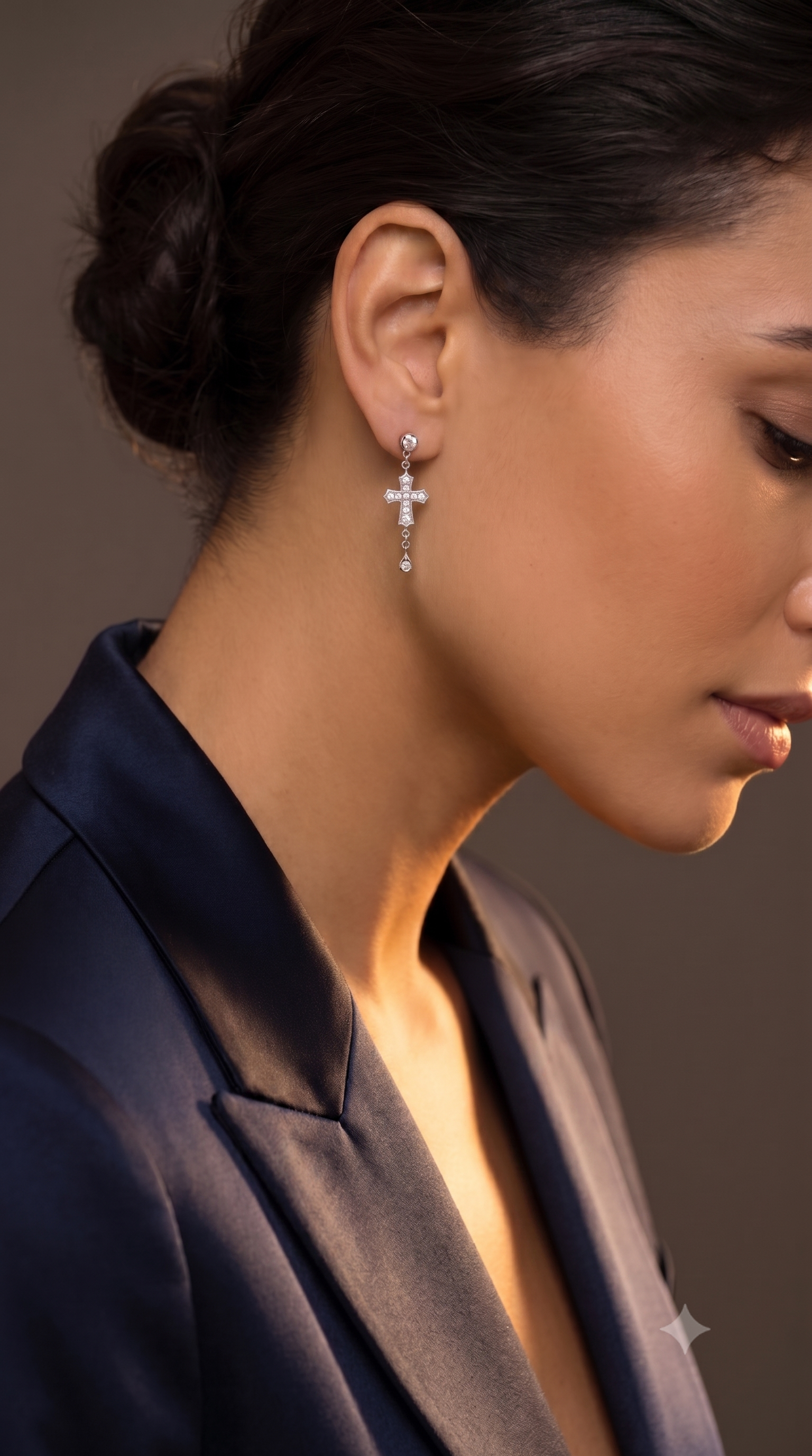 Diamond White Gold Cross Dangle Earrings