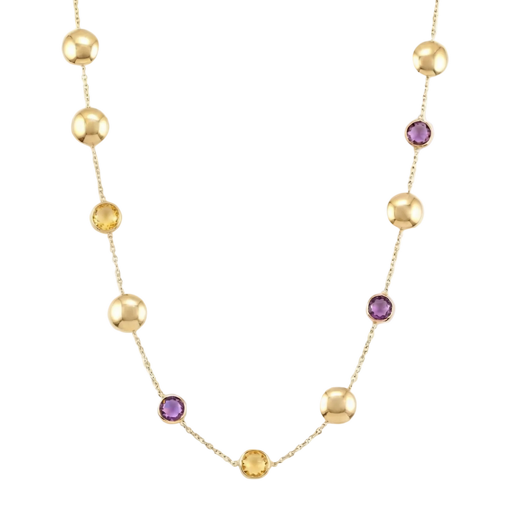 18K Yellow Gold Purple Amethyst & Yellow Citrin Chain Necklace