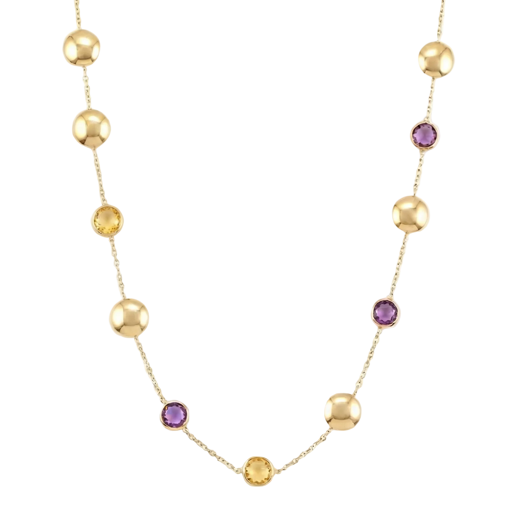 18K Yellow Gold Purple Amethyst & Yellow Citrin Chain Necklace