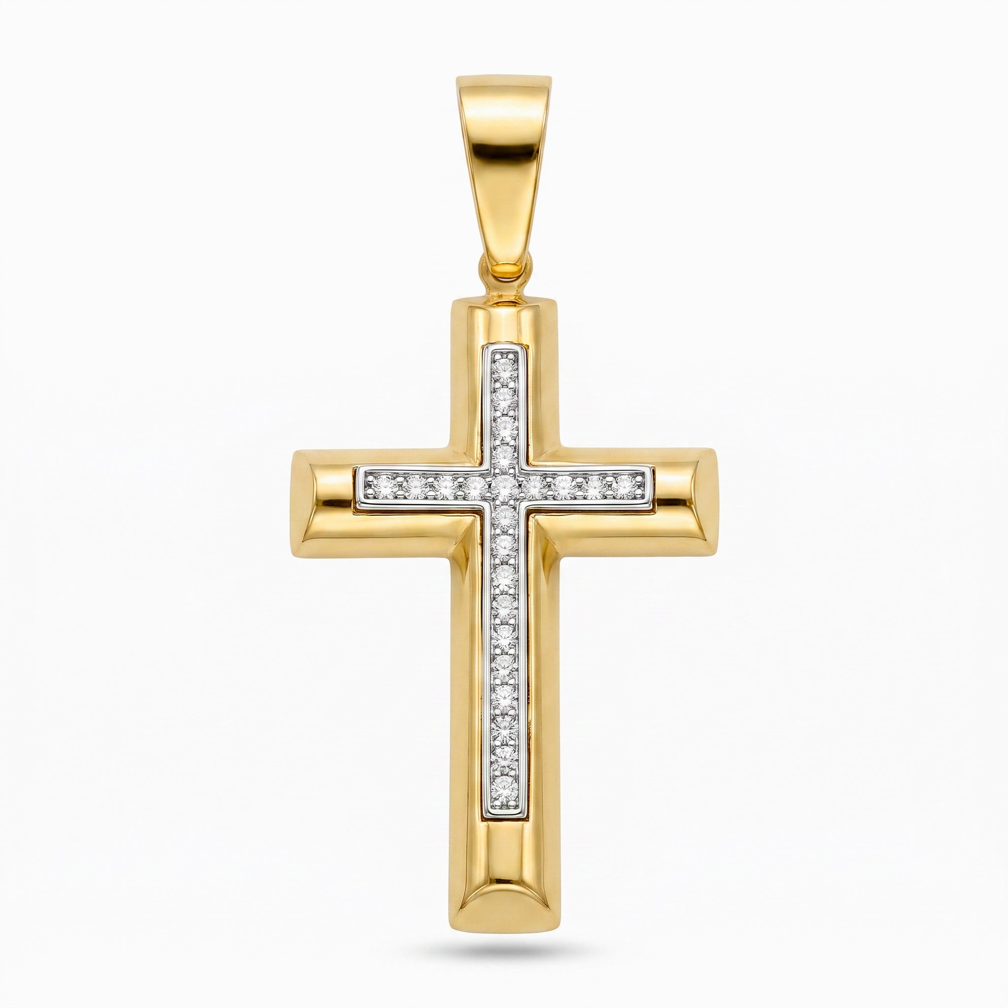 18K Two Tone Gold Cubic Zirconia Cross Pendant