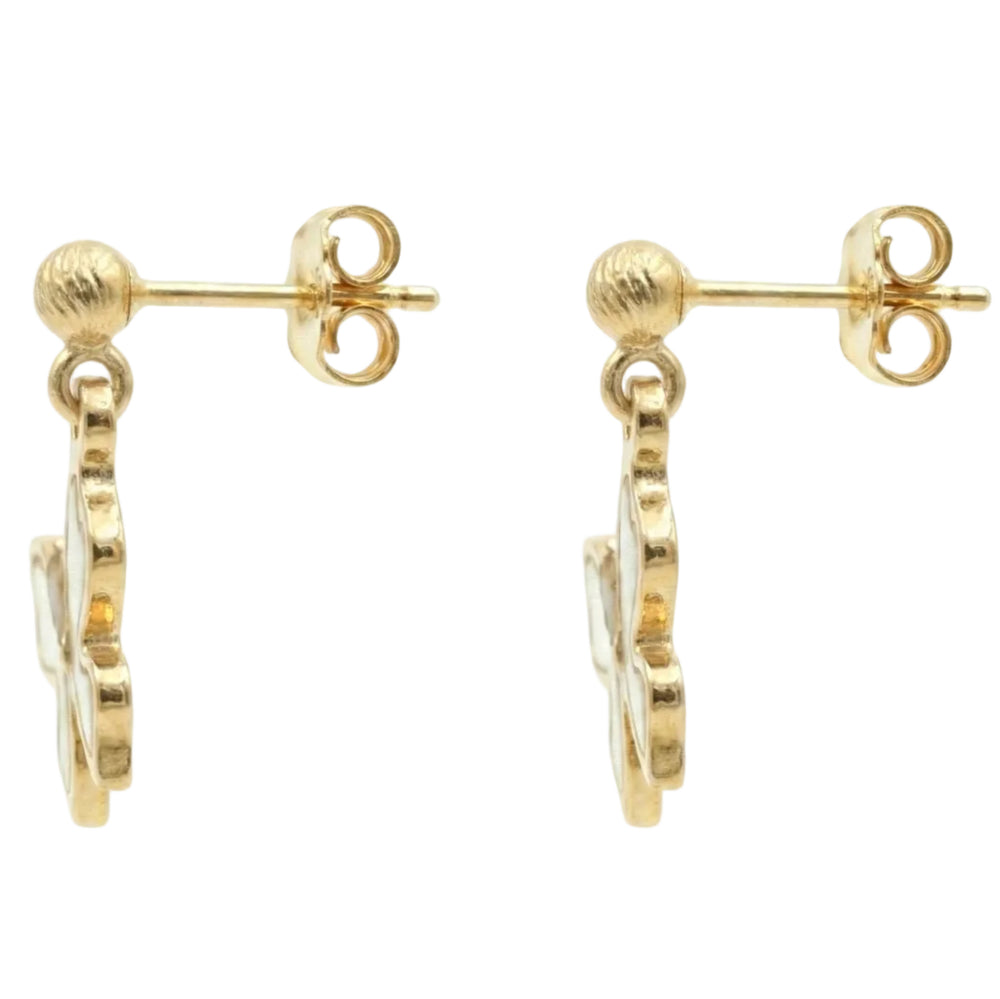 18K Yellow Gold White Mother Of Pearl Butterfly Drop Earring