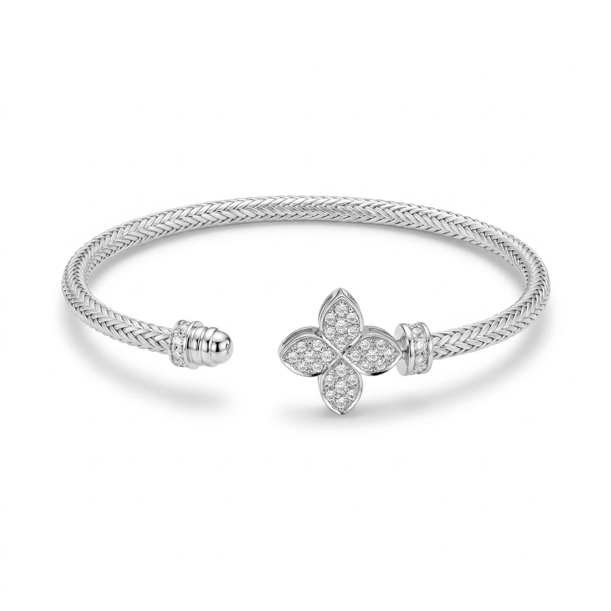 Diamond White Gold Pavé Flower Cuff Bracelet