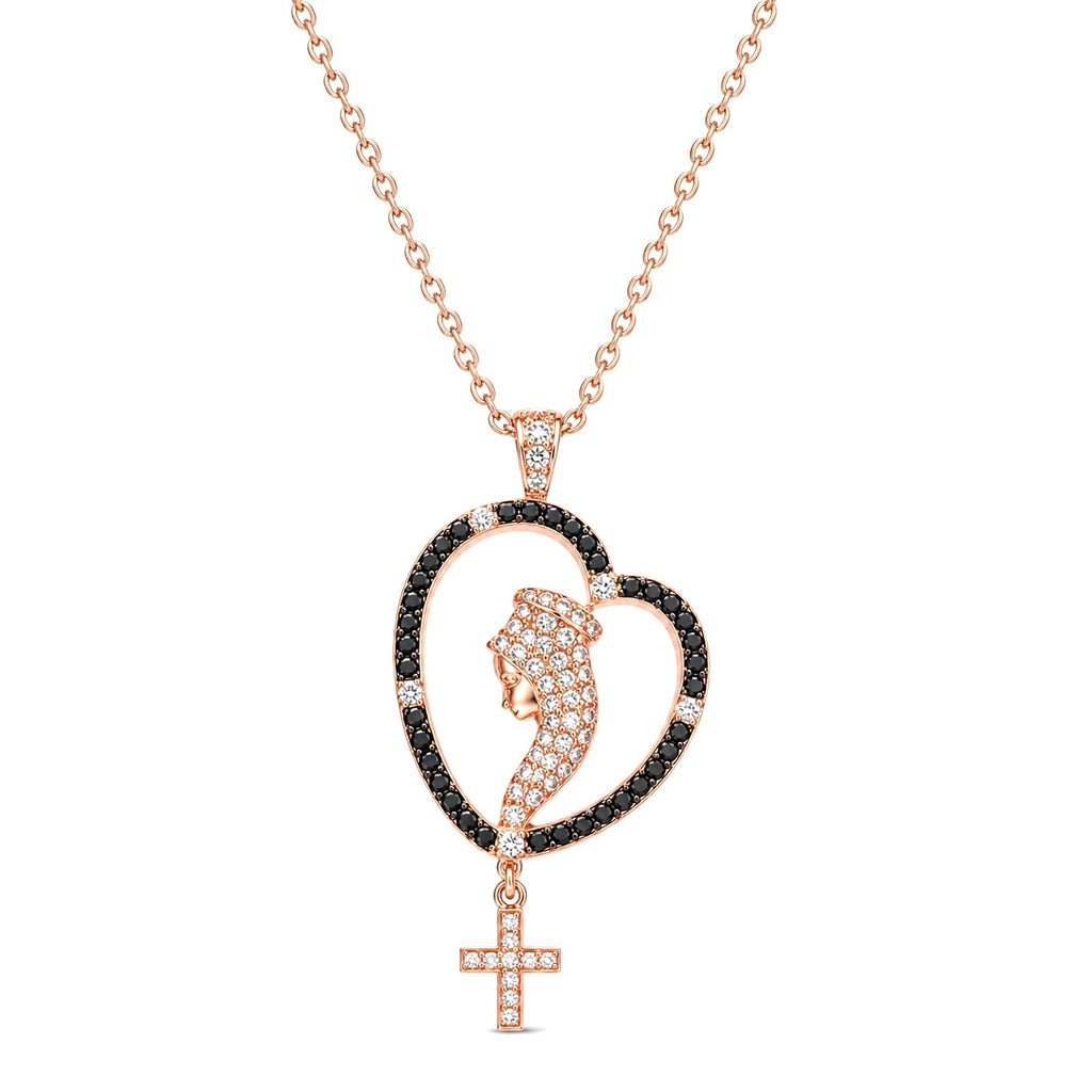 Diamond Rose  Gold ST. Mary Cross Necklace