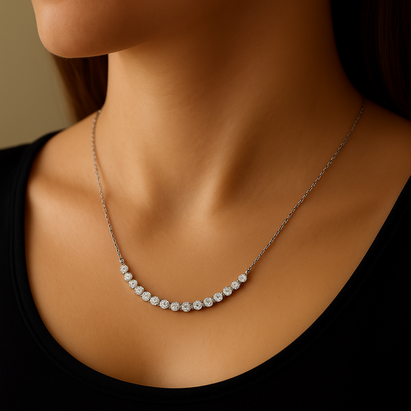 18K Gold Natural Diamond Necklace White Gold