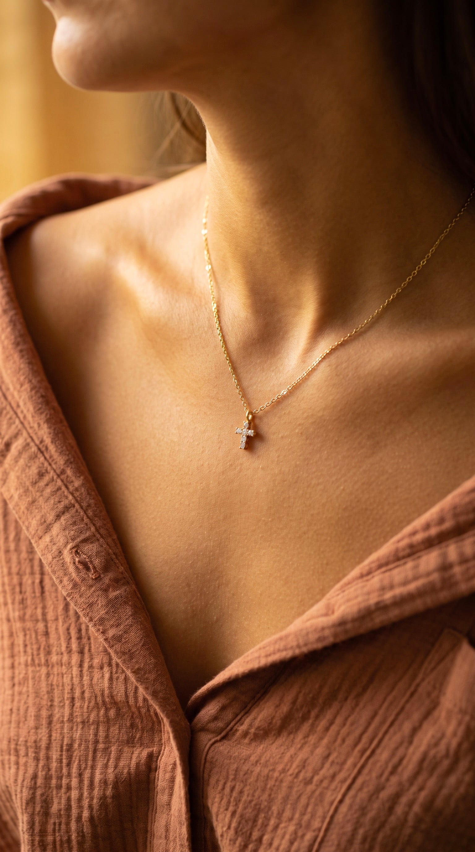 Diamond Yellow Gold Cross Chain Necklace