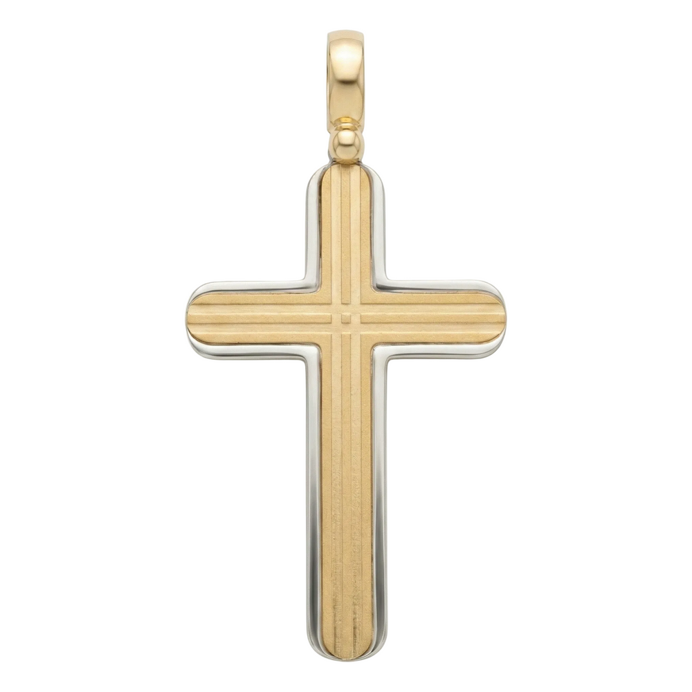 18K Two Tone Gold Cross Pendant