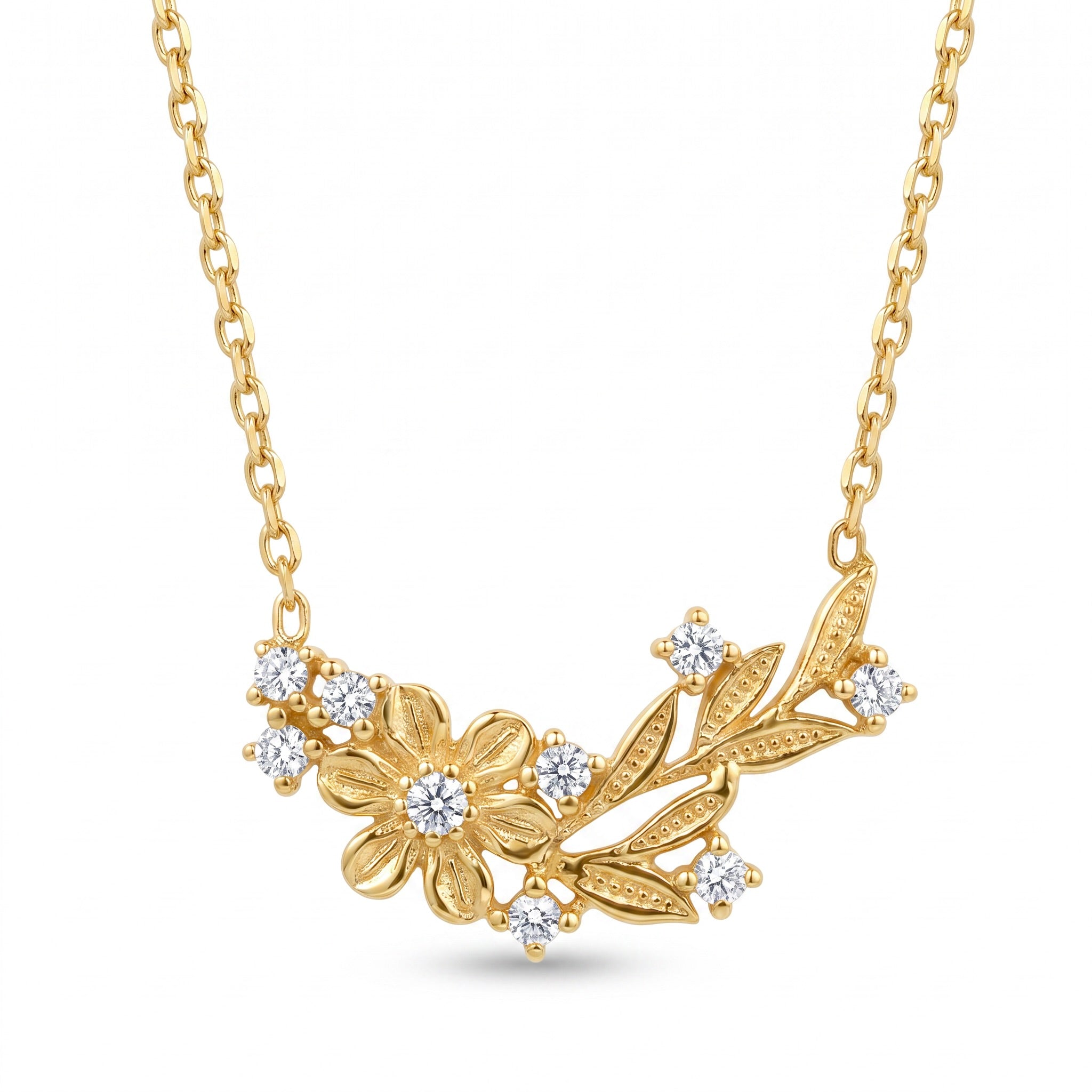 18K Yellow Gold Cubic Zirconia Flora Necklace