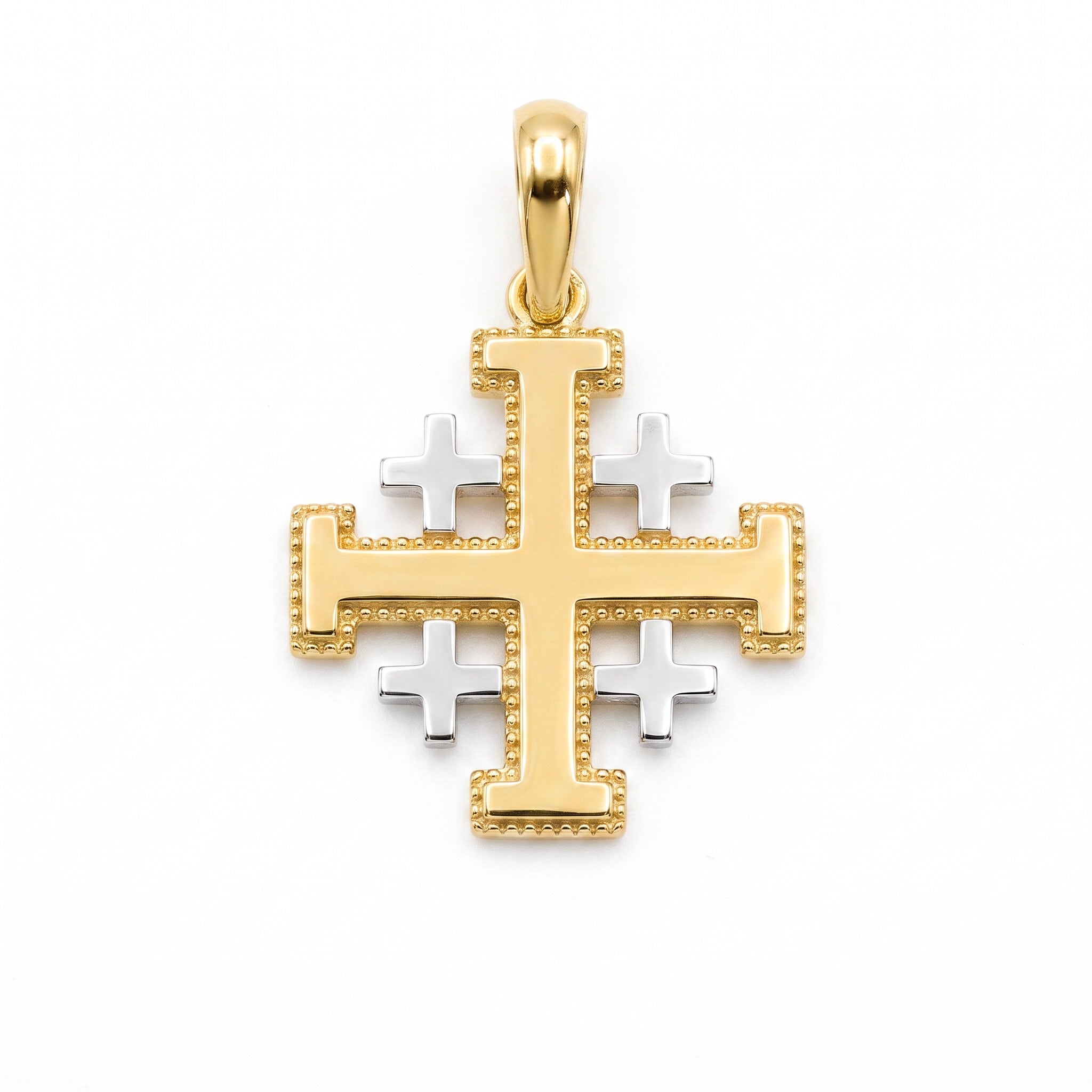 18K Two Tone Gold Jerusalem Cross Pendant