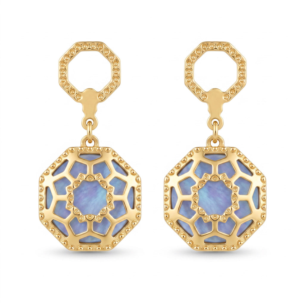 18K Yellow Gold Mother Of Pearl Octagon Drop Earring