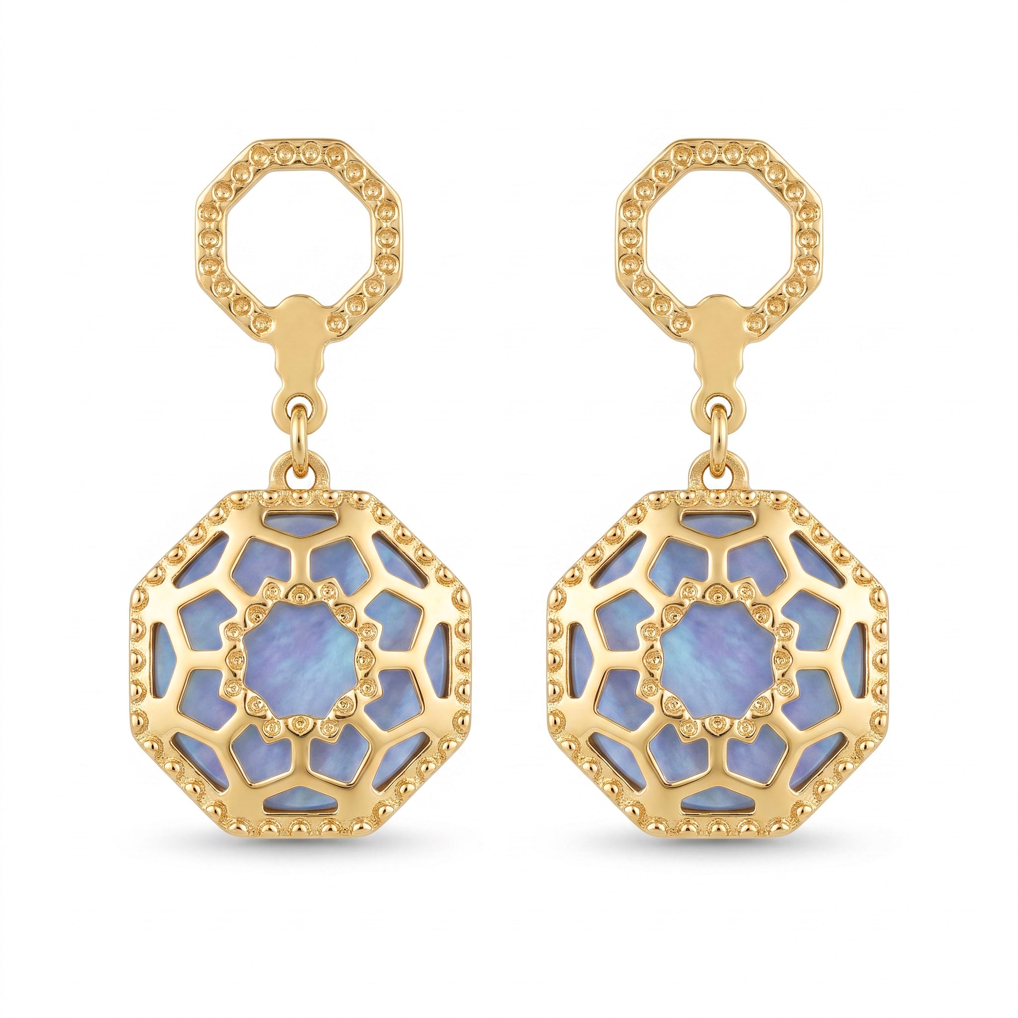 18K Yellow Gold Mother Of Pearl Octagon Drop Earring