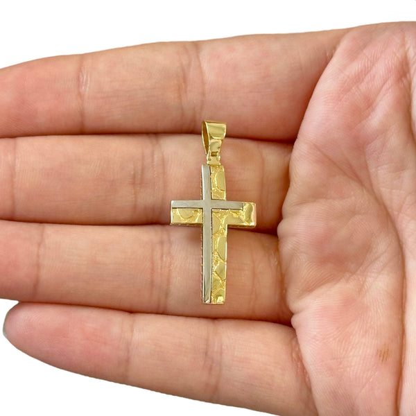 18k Gold Two Tone Cross Pendant