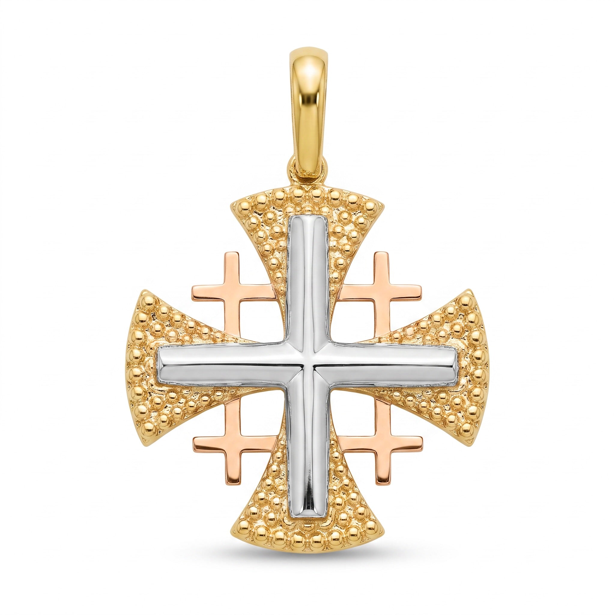 18K Multicolor Gold Jerusalem Cross Pendant