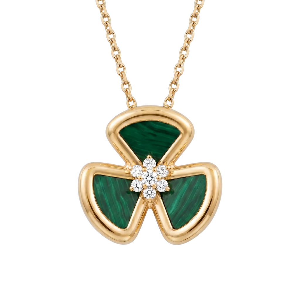 Diamond Yellow Gold Malachite Flower Necklace