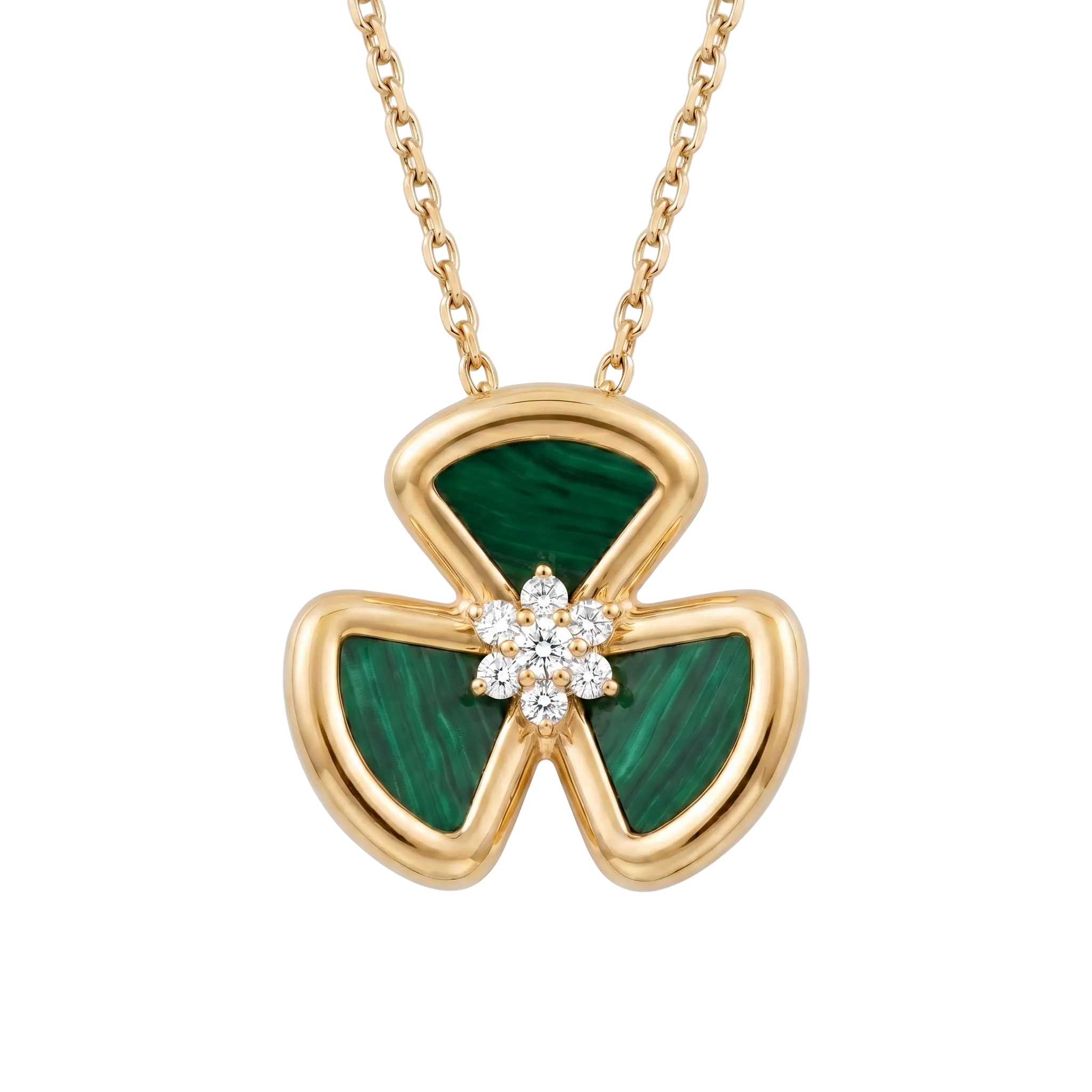 Diamond Yellow Gold Malachite Flower Necklace