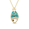 18K Gold Cubic Zirconia Blue Enamel Fish Necklace