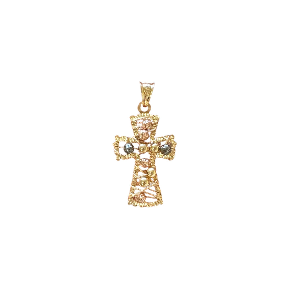18K Gold Small Multicolor Wire Bead Cross Pendant