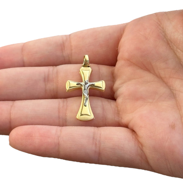 18k Gold Two Tone Cross Pendant