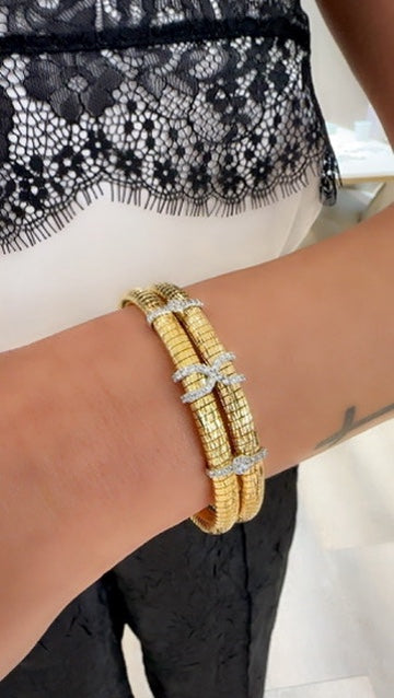 18K Gold Two Tone CZ Bangle Bracelet