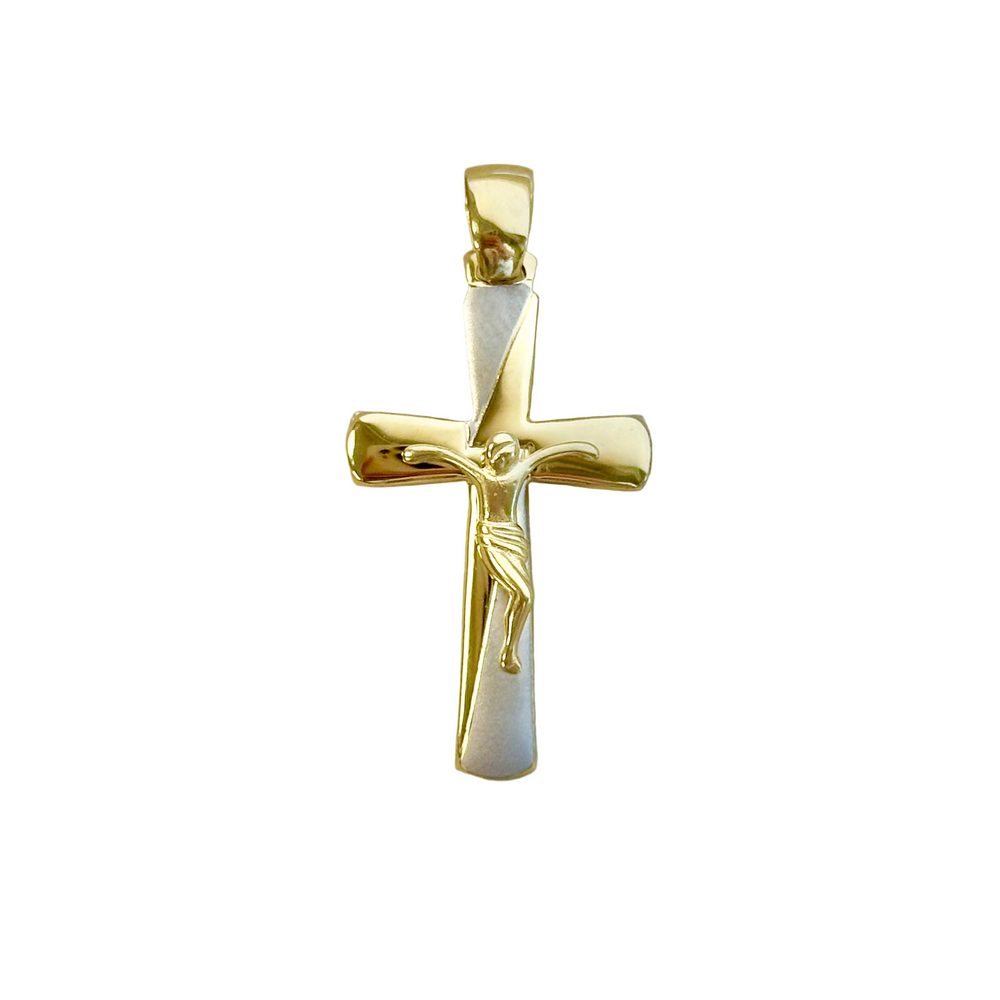 18k Gold Two Tone Cross Pendant