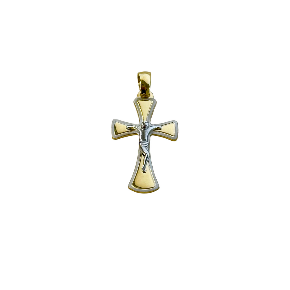18k Gold Two Tone Cross Pendant