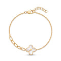 18K Yellow Gold Mother Of Pearl Clover Chain Bracelet