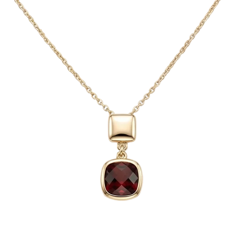 18K Yellow Gold Red Garnet Chain Necklace