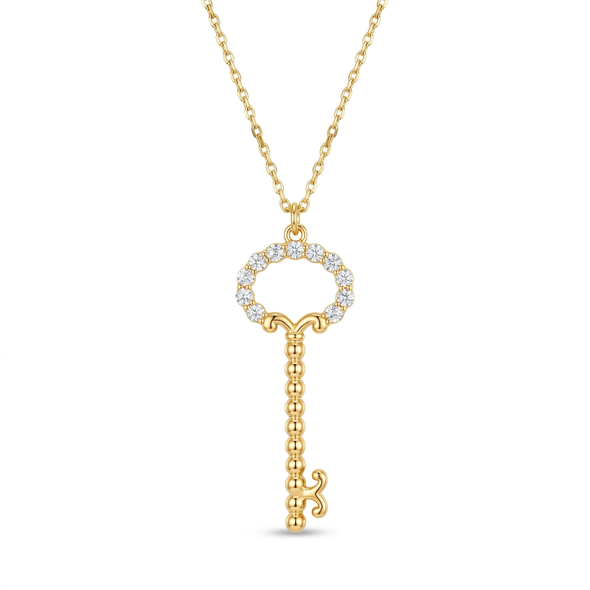 18K Yellow Gold Cubic Zirconia Key Necklace