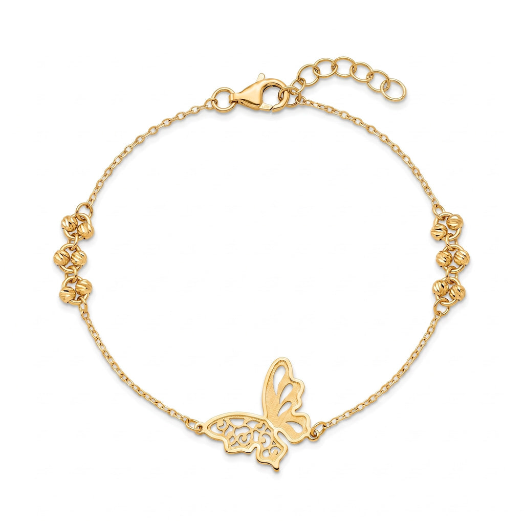 18K Yellow Gold Beaded Butterfly Chain Bracelet