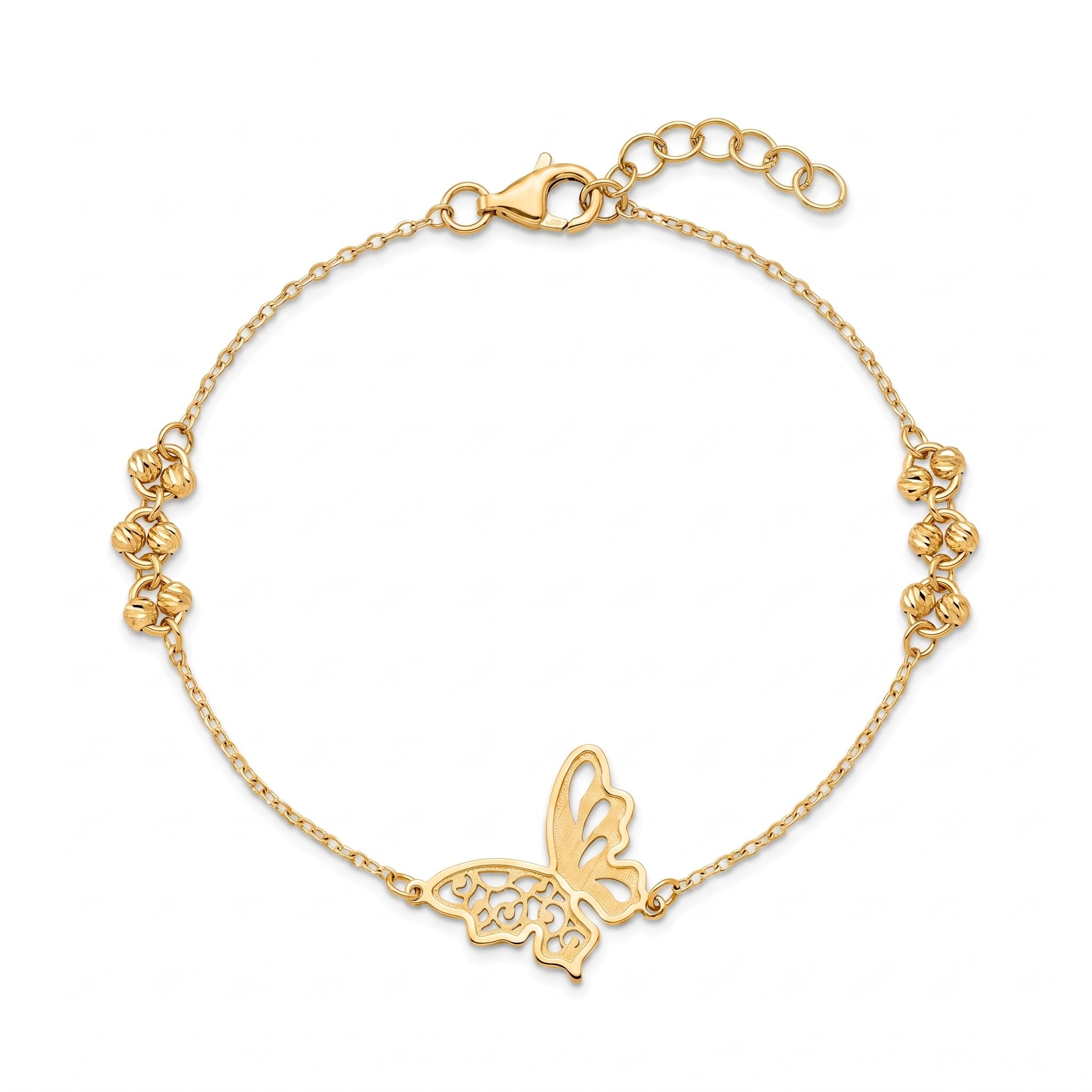 18K Yellow Gold Beaded Butterfly Chain Bracelet