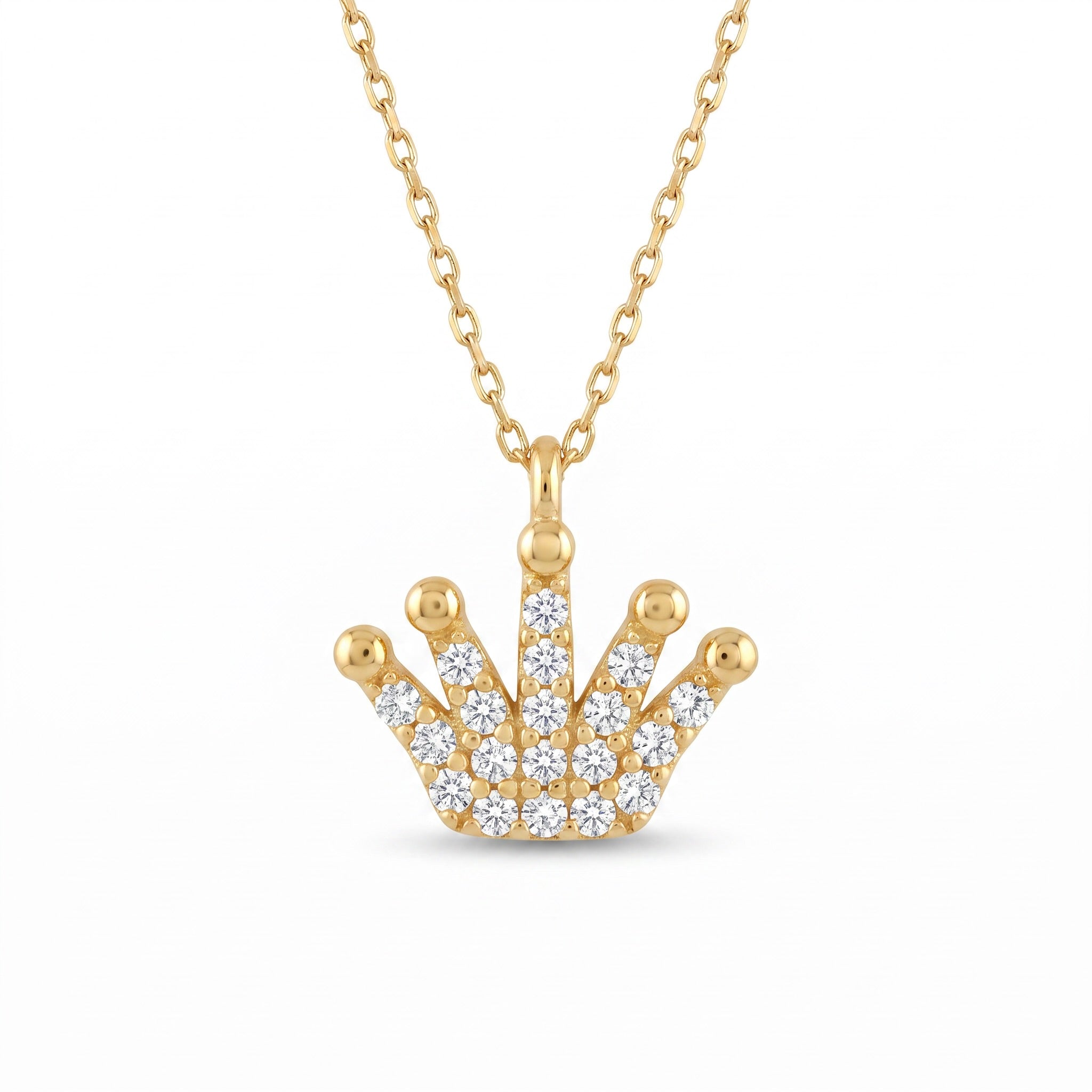 18K Yellow Gold Cubic Zirconia Crown Necklace
