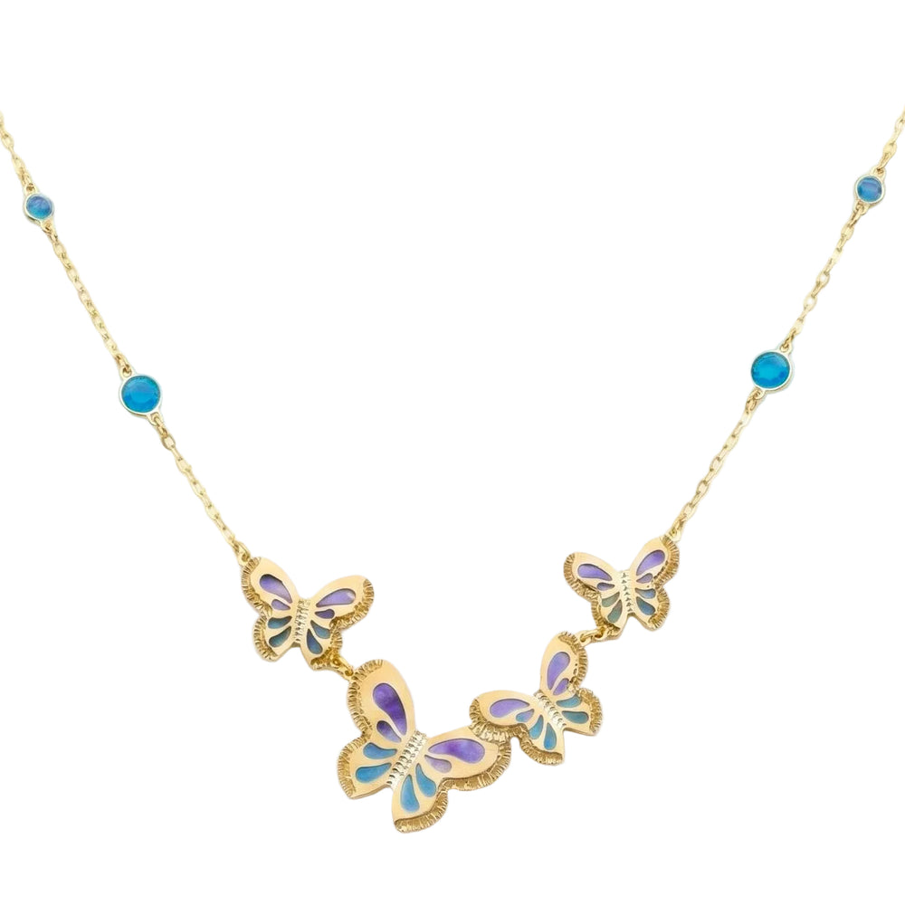 18K Yellow Gold Mother Of Pearl Butterfly Chain Necklace