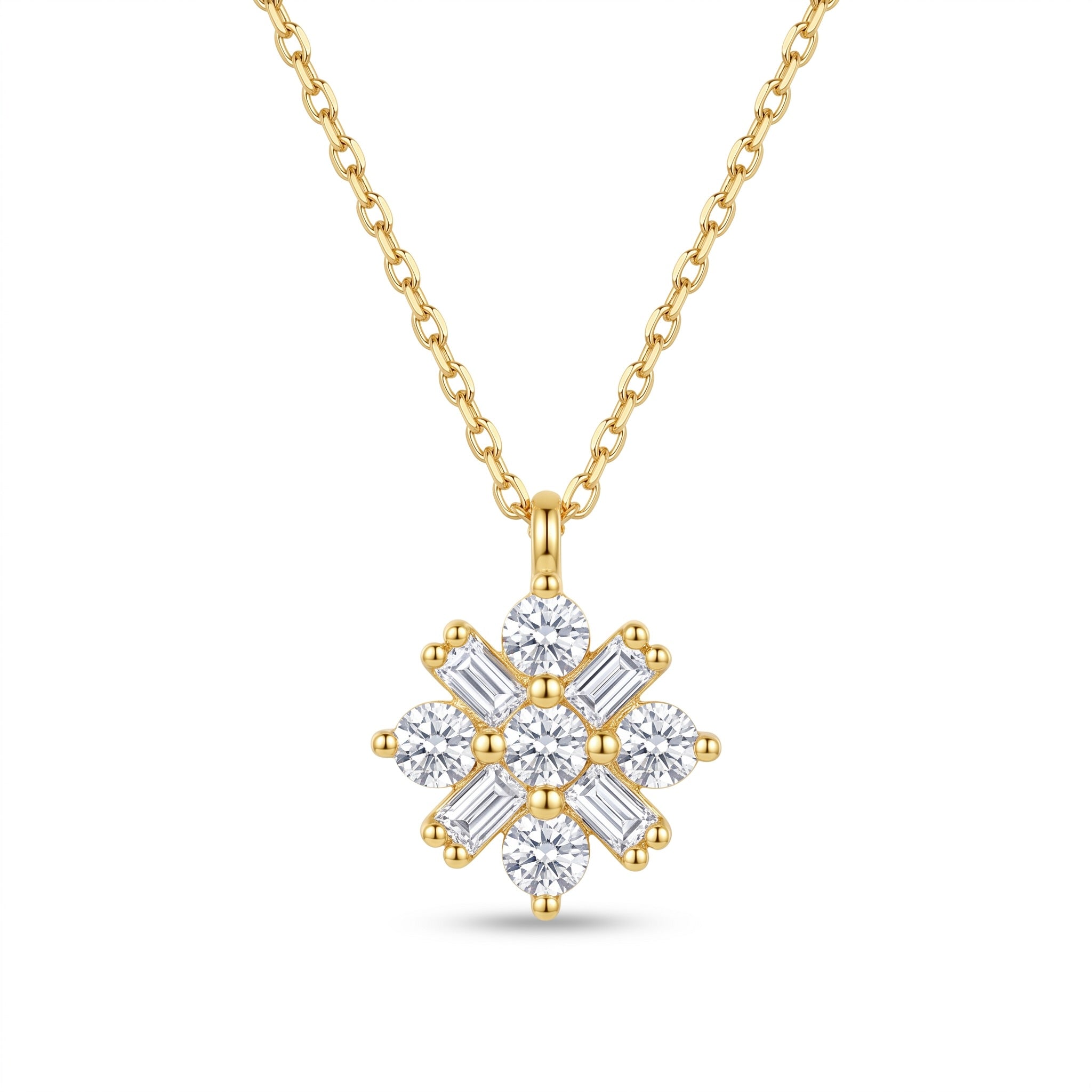 18K Yellow Gold Cubic Zirconia Flower Necklace