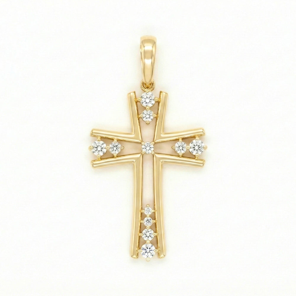 18K Yellow Gold Cubic Zirconia Cross Pendant